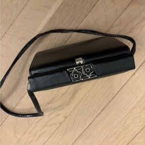 Rodo Black Floral Clasp Women's Bag, Italian Leather Clutch Crossbody